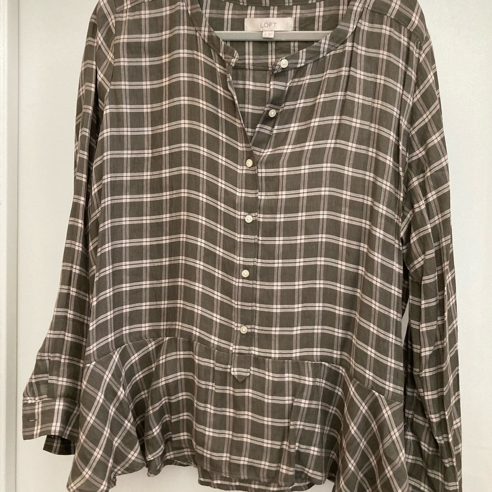 Plaid button up shirt from loft - olive green and cream